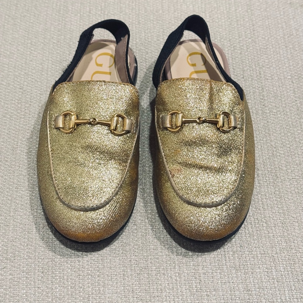 Gucci Girls Gold Glitter Mules with Horsebit